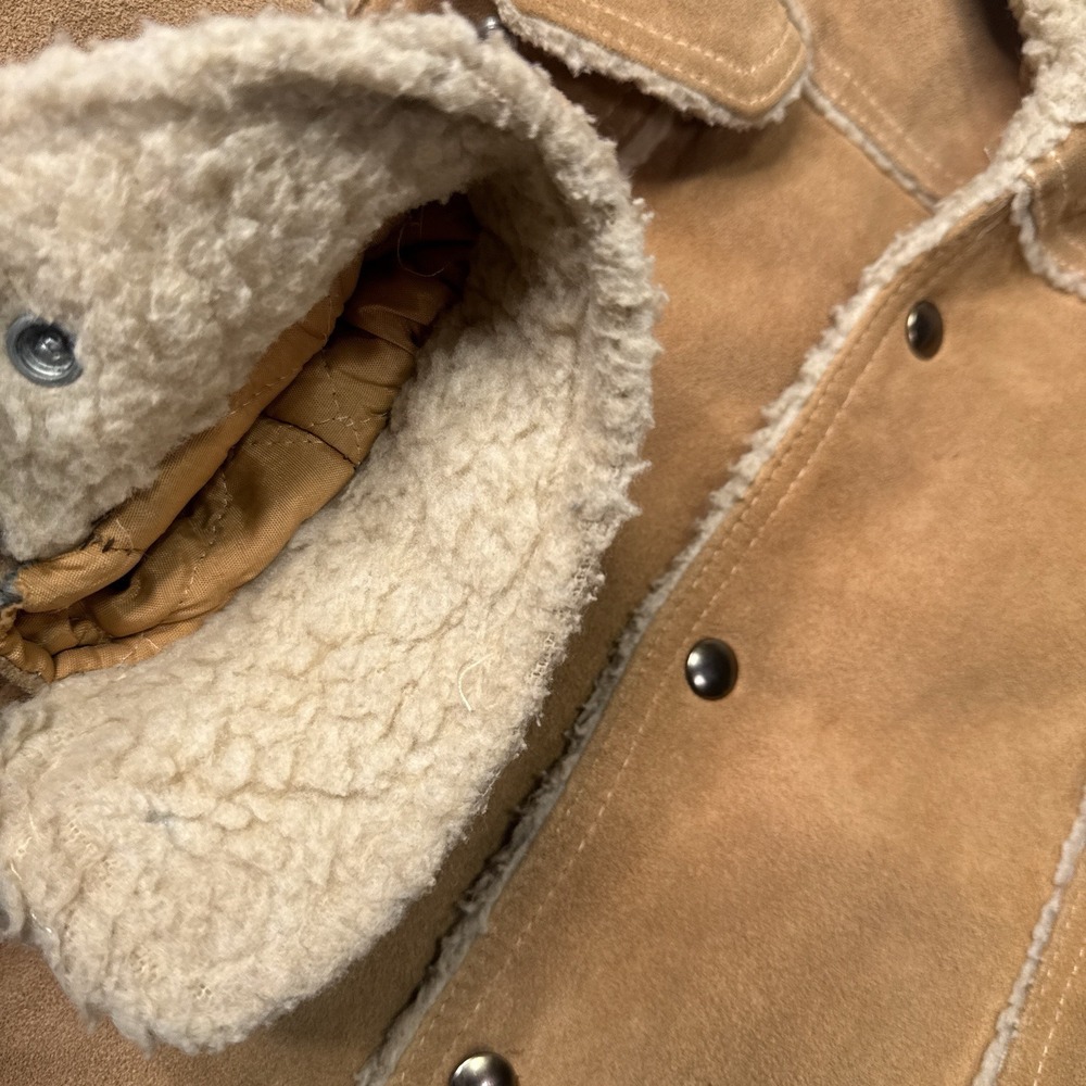 VTG JCPenney Jacket Men 40 Brown Suede Leather Trucker Sherpa Yellowstone 70s - Picture 8 of 13